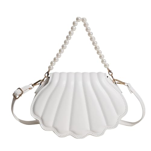 Bolso de mensajero a juego con diseño rígido de concha y asa de perlas