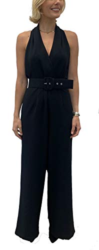 Julia Jordan Women's Plunge Halter Jumpsuit with Belt Black