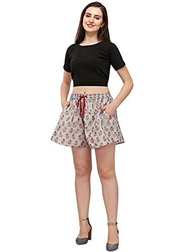 Image of DHRUVI TRENDZ Women's Slub Rayon Foli Design Regular Shorts