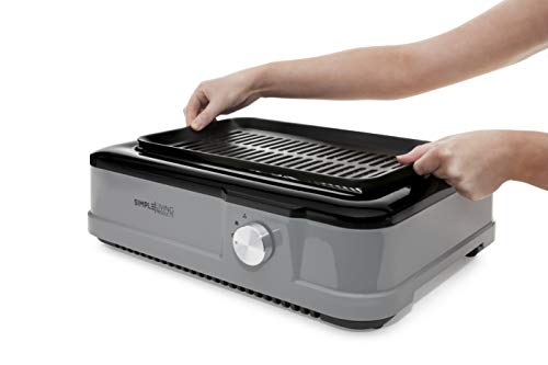 Simple Living Products Infrared Indoor Smokeless Grill, Non Stick Cooking Surface, Smokeless Indoor BBQ Grill, Custom Recipe Cookbook, 1800 Watts (Grey)
