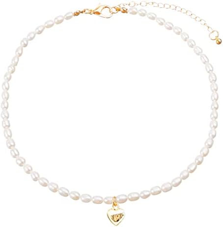 wgoud Natural Freshwater Pearl Choker Necklace for Women, Trendy 14K Gold Plated Handmade Pearl Necklaces Jewelry Gift (Necklace K)