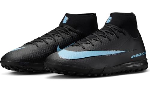Nike Mercurial Superfly 10 Academy Turf High-Top Soccer Shoes (Black/Ice Blue)2