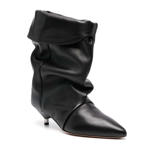 Slouchy Ankle Boots for Women Kitten Heels Wide Calf Boots Pointed Toe Pull on Ankle Booties Fall Winter Shoes2