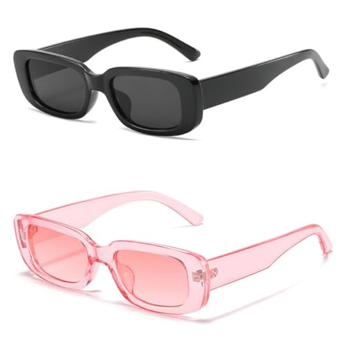 Image of IKANOO Retro Rectangle Sunglasses for Women Men Small Square Frame Trendy Y2K 90's Black Sunglasses