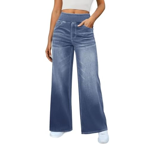 Women's Wide Leg Jeans High Waisted Stretchy Denim Pants Elastic Waist Pull On Sweatpant Jeans Trendy Baggy Loose Black Small