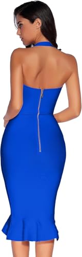Image of meilun Womens Halter Fishtail Bandage Party Dress Elegant Wedding Guest Dress