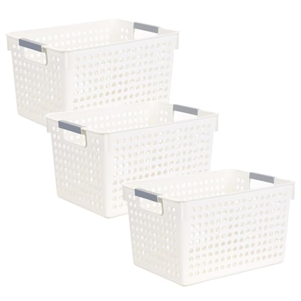 Kuber Industries Medium Hollow Storage Basket With Handle|Kitchen & Home Organizer For Wardrobe|Tray For Toys, Fruits, Books-Pack of 3 (White) (B0CN17BQBN) Amazon Price History, Amazon Price Tracker