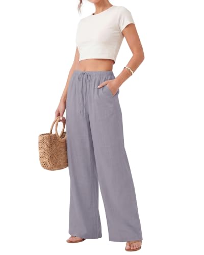 Image of ZOOSIXX Wide Leg Pants for Women - Palazzo Flowy Lounge Lightweight Summer Drawstring Trousers with Pockets Beach Vacation