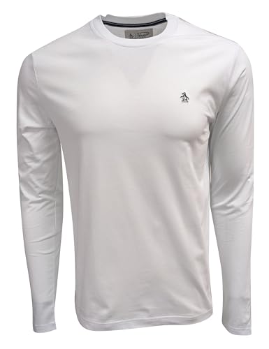 Original Penguin Men's Long Sleeve Crewneck T-Shirt, Bright White, S