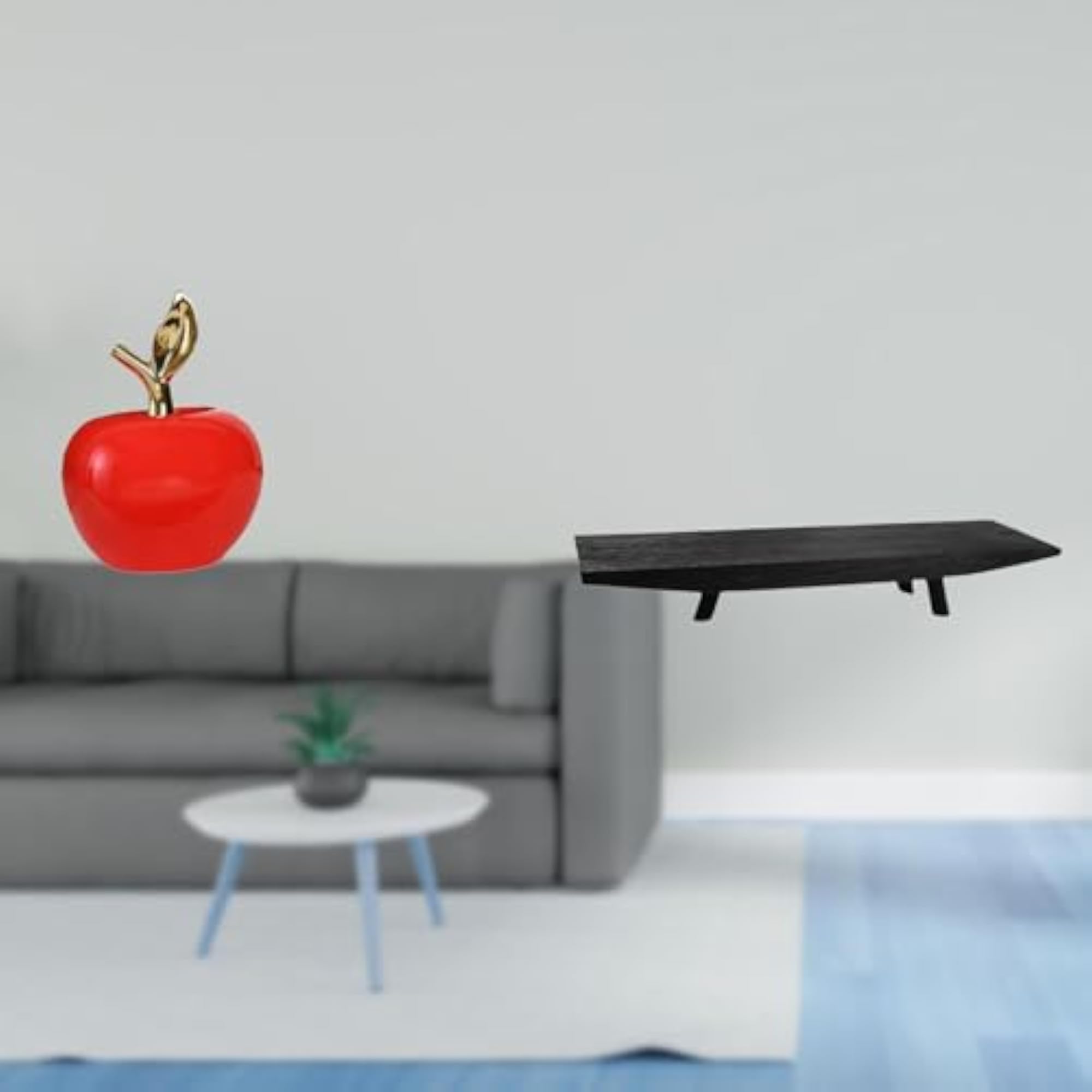 Ceramic Fruit Sculpture and Rustic Wood Serving Tray