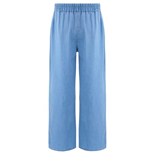 Girls Jeans Kids Ripped Denim Elastic Waist Wide Leg Pants with Pockets 5-16 Years2