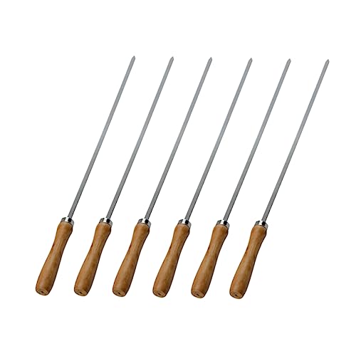 KONTONTY 6pcs Stainless Steel Barbecue Forks with Wooden Handles for Easy Grilling Meat Fruit and Corn Rustproof Kitchen Supplies for Home and Outdoor Cooking