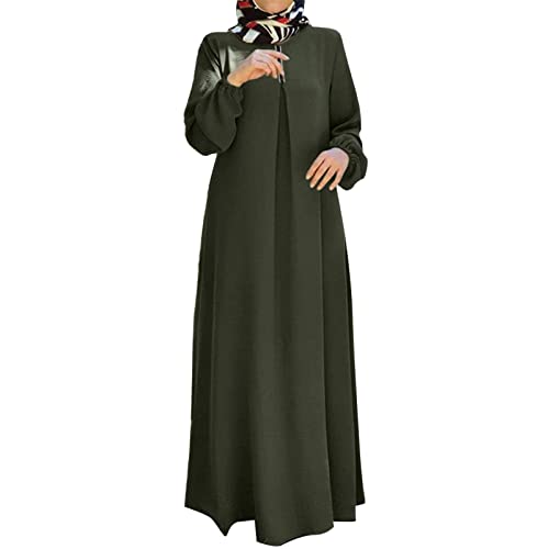 2025 Vestido musulmán de manga larga con estampado de lunares bohemios para mujer, vestido de oración islámica de manga larga, verde, XXL