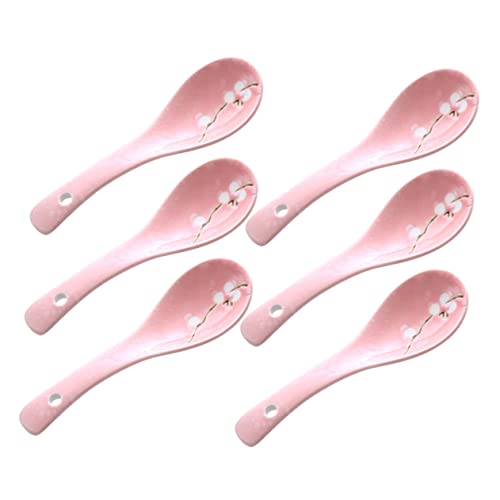 Ipetboom 6 Piezas Cucharas de Cerámica Japonesa para Gachas de Utensilios Prácticos para Sopa y Arroz Decorativas y Fáciles de Limpiar