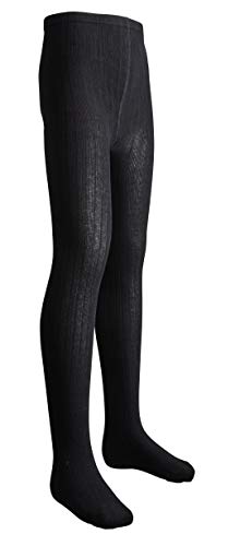 Sportoli Girls Ribbed Cotton Hold and Stretch Footed Winter Tights - Black (size 8/10)
