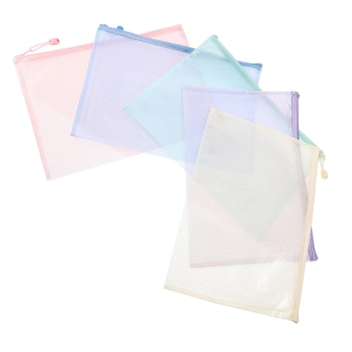 ERINGOGO 5個 ジッパーファイルバッグ点 メッシュ素材 防水耐摩耗 大容量 書類整理用 教師 事務職向け 収納ケース オフィス用品