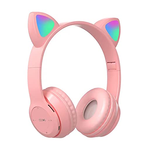 Yolispa Headphones Bluetooth Wireless Cat Ear Headphones Foldable Over Ear Headphones with LED Light, HiFi Stereo Foldable Game Headset for PC/Phone/Study/Travel, Gift for Girls Boys Kids