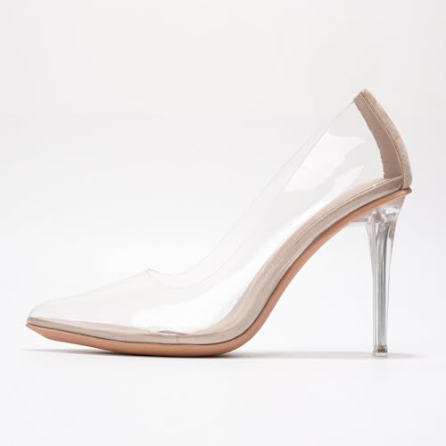 Image of Women's Pointed Toe Heels - Transparent Upper, 3.75 inch Lucite Heel & Genuine Leather Insole, Classy Pointy Pumps (Glass Doll.A)