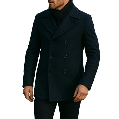 Men's Dark Navy Blue Pea Wool Coat - Quarter Length Casual Wool Pea Coat2