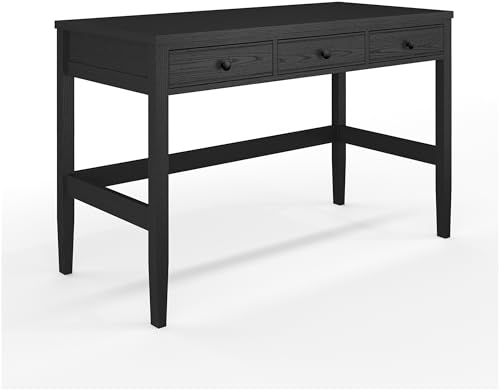 Martha Stewart Rhett Home Office Desk with 3 Drawers and Tapered Legs in Black with Oil Rubbed...