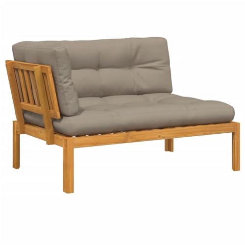 Image of Outdoor Sofa 36x21x11in Solid Acacia Wood Patio Sectional with Taupe Cushions Modular Design Robust Construction for Garden Balcony Backyard Seating