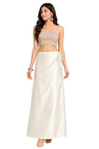Image of OFEEFAN Women's Satin Saree Petticoat, Soft Satin Saree Underskirt, Free Size with Adjustable Drawstring