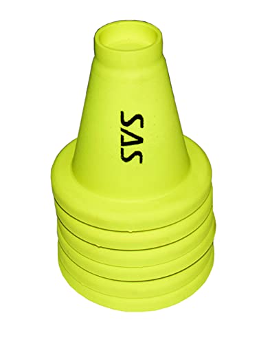 SAS SPORTS Cricket Batting Tee - Durable TPR Material | Cricket Cones for Exercise | Cricket Equipment Tee for Batting, Cricket Practice | Cricket Cones for Practice (Yellow, Pack of 6)