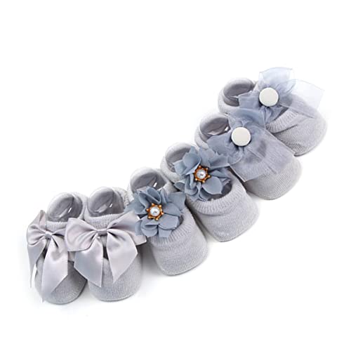 Holibanna 3 Pairs Toddler Newborn Lace Flower Bow Tie Anti-slip Floor Socks for Girls Non-slip Socks for Boys and Girls S/m/l Size