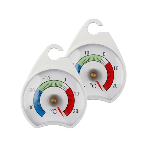 Tabanzhe 2PCS Fridge Freezer Thermometer – 54mm Dial Refrigerator Thermometer with Hanging Hook, Colour Coded Zones for Home, Restaurants, Bars & Cafes