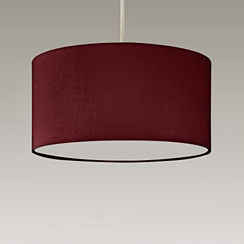 Red Cotton Fabric Modern Easy Fit Round Drum Pendant Shade with White Diffuser | 30cm Diameter (12") | None Electric | Ceiling Lampshade | Fits All Lampholder Types E14 E27 B15 B22 - Image 2