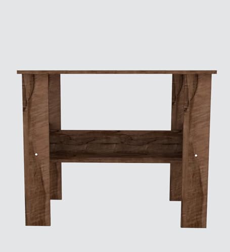 Image of Compact Study Desk with Storage Shelf, Brown Wood Finish, Space-Saving Home Office Table, 90x50x74 cm, DIY Assembly