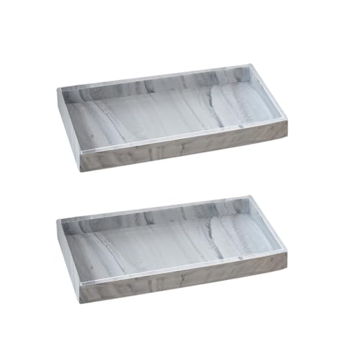 2PCS 7.87” L x 3.93” W Silicone Soap Dispenser Trays, Bathroom Sink Vanity Tray for Dresser Tops, Toilet, Tray for Scrubber, Lotion Bottles, Perfume, Jewelry, Candle, Key Trinket Ring-White Marble