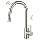 FORIOUS Touch Kitchen Faucet with Pull Down Sprayer, Single Hole Brushed Nickel Kitchen Sink Faucet with Deck Plate, Touch Activated, Single...