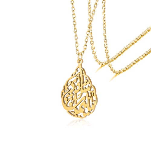 VASSAGO Islamique Ayatul Kursi collier pour femmes musulman Allah Coran arabe calligraphie Script acier inoxydable larme pendentif collier Islam Eid Ramadan...