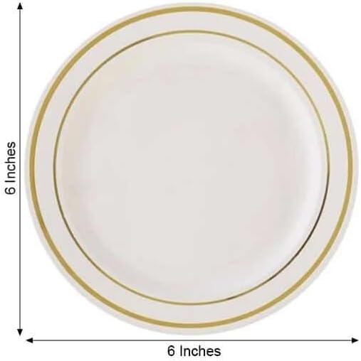 Miniatura 3 de Efavormart - Paquete de 10 platos redondos desechables de plástico Très Chic de 6 pulgadas con borde dorado para bodas, cumpleaños, fiestas,