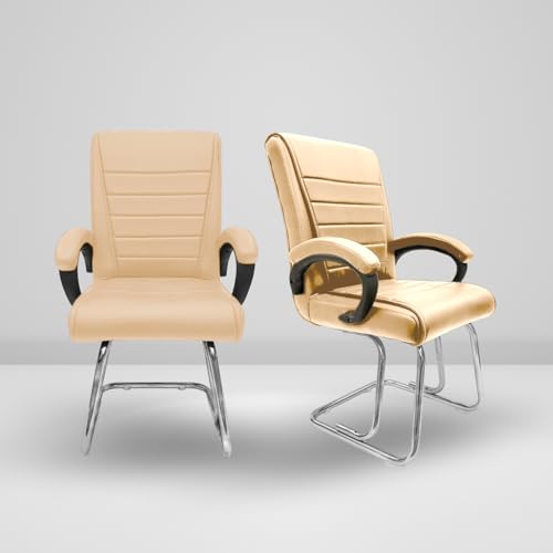 Image of activa Executive Office Visitor Chair | Ergonomic Relax Chair for Study, Home, Reception| Comfortable Cushioned Seat Back, Double Pipe Frame with Arm Rest Guest Seating (2, Beige, Regal)