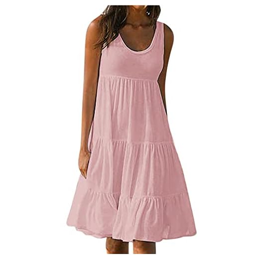 Masrin Sommerkleid für Damen Sommer einfarbiges ärmelloses Strandkleid für den Urlaub Gerüschtes Patchwork-Turmkleid Lockeres Trägerkleid A-Linien Kleid(XXL,Pink) 4 Masrin Sommerkleid für Damen Sommer einfarbiges ärmelloses Strandkleid für den Urlaub Gerüschtes Patchwork-Turmkleid Lockeres Trägerkleid A-Linien Kleid(XXL,Pink)
