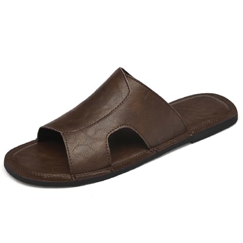 Men's Soft Pu Cutout Flat Beach Slides Sandals Comfor Light Open