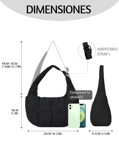 Quilted Shoulder Bag Purses for Women Nylon Crescent Puffy Purses Handbags with Adjustable Straps4