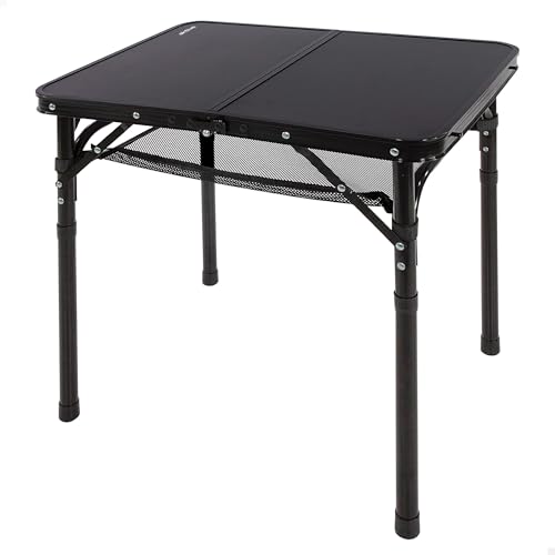 AKTIVE Mesa dobrável pequena, preto, 60 x 45 x 27/56 cm, altura ajustável, tops antiderrapantes, suporta 30 kg, alças de transporte, inclui rede auxiliar removível, mesas de campismo, praia, jardim (63086)