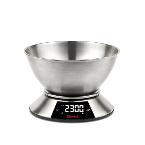 Girmi PS86 Küchenwaage, 2-L-Schüssel, Gehäuse und Schüssel aus Edelstahl, Großes Display 58 x 30 mm, Messung 1 g/5 kg, TARA-Funktion – Ansicht 2