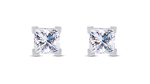 Savearth Diamonds 2 Carat Princess Cut Lab Created Moissanite Diamond Solitaire Stud Earring In 14K White Gold Plated 925 Sterling Silver And 14K White Gold Post & Push Back (G-H Color, 2.00Ct) #TOP5