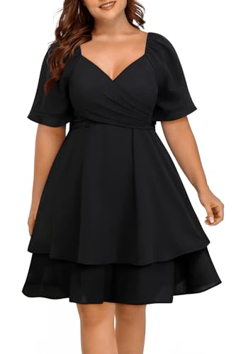 Pinup Fashion Women Graduation Dress Plus Size - Wedding Guest Summer Wrap V Neck Ruffle Knee Length Dresses