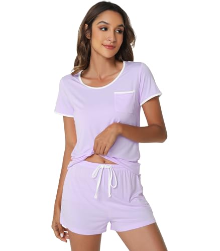 Image of WiWi Viscose from Bamboo Pajamas Set for Women Super Soft Short Sleeve Cooling Summer Plus Size Pjs Sets Sleepwear S-4X
