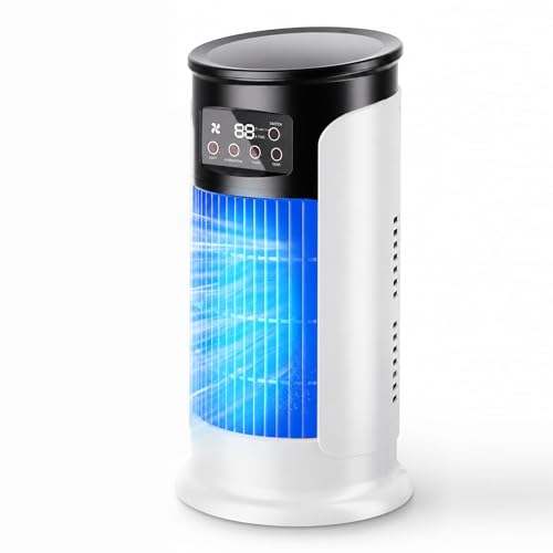 Mobile Klimaanlage, 4 in 1 Mini Klimaanlage mit Kühlen Nebel, 6 Geschwindigkeiten, 7 Farben Nachtlicht, Klimaanlage Mobil, Kimagerät Ohne Abluftschlauch für Schlafzimmer Büro Schreibtisch (A