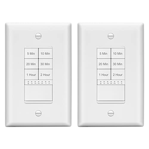 Lider 2-Hour Countdown Timer Switch With Wall Plate, 5-10-20-30 Min, 1-2 Hour, For Lighting Or Fans, Led Indicator, 1200W, Neutral Wire Required, Lts-2H-Wwp2P, White, 2-Pack #TOP8