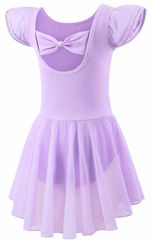 Mecceos Ballet Leotards with Skirt for Toddler Girls Dance Ruffle Ballerina Dresses Outfits (Purple 4-6 Years MEAM-251)