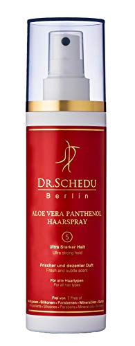 Dr. Schedu Berlin Aloe Vera Panthenol Haarspray, vegan, frei von Silikonen, Mineralölen, Parabenen und Sulfaten, ohne Treibgase, 200 ml. (Ultra starker Halt)