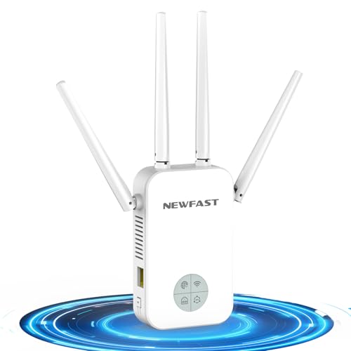 NEWFAST Répéteur WiFi RE523, AC1200 Amplificateur WiFi Puissant, 1 Port Ethernet, Couvre jusqu'à 100 m², Repetiteur WiFi Compatible avec Les Box Internet,...