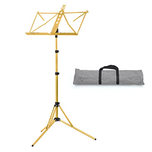 Notenständer klappbarer, Tragbarer Aluminium-Notenpult, Notenhalter für Kinder & Erwachsene, Leicht und Kompakt zum lagern und Reisen, mit Tragetasche (Color : Gold)